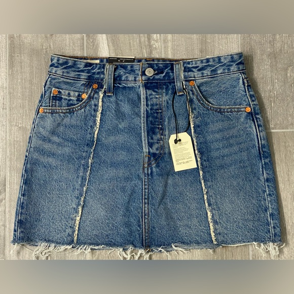 NWT Levi’s Recrafted premium denim icon skirt mid rise button fly womens size 26 - Picture 6 of 15